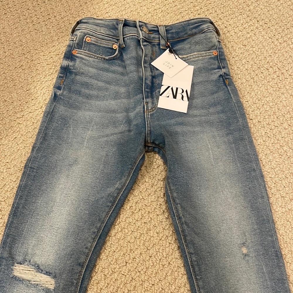 Zara size 2 80s HW Skinny in sentinel blue
